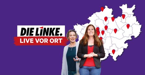 Janine Wissler, Bundesvorsitzende DIE LINKE., und Caro Butterwege, Landesvorsitzende DIE LINKE.